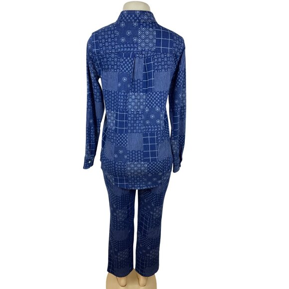 Lands’ End Blue Patchwork Women’s Shirt & Elastic Waist Pants Set Size S - New - Picture 11 of 16